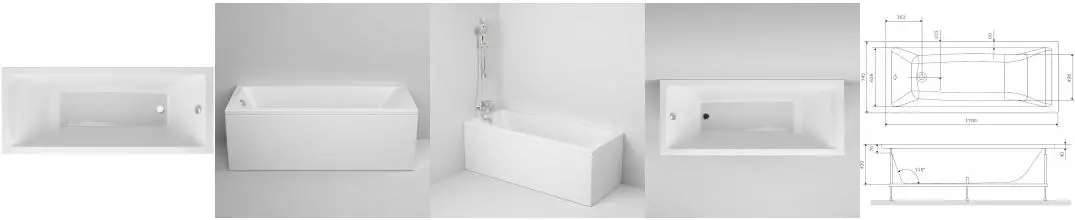 Ванна акриловая «Am.Pm» Gem 170/75 без опор без сифона белая