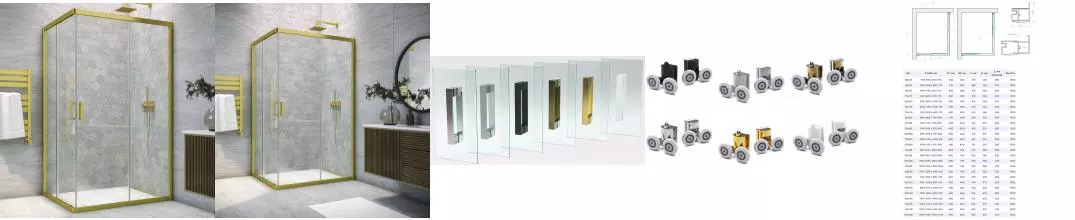 Душевой угол-ограждение «Vegas Glass» ZA-F Novo 100/80 прозрачный/брашированное золото без поддона универсальный