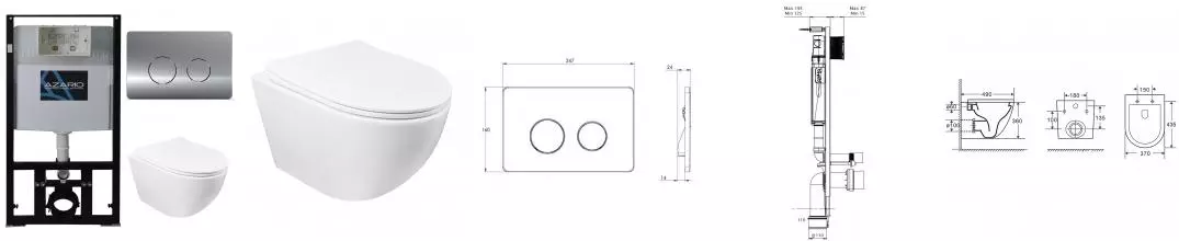 Комплект инсталляция с унитазом, крышкой и кнопкой смыва «Azario» Grado AZ-8010-1000 AZ-8200-0084/AZ-P57-0120 AZ-0046 безободковый белый