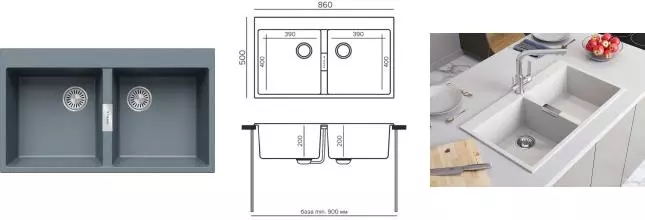 Мойка для кухни «Tolero»  Loft TL-862 86/50 кварц грей