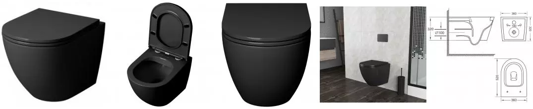 Подвесной унитаз безободковый «Grossman» GR-4457BMS чёрный матовый с сиденьем ультратонкое с микролифтом чёрное
