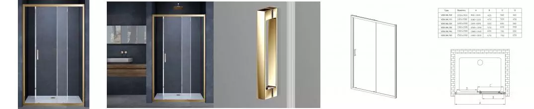 Душевая дверь «Vincea» Alpha VDS-3AL140CLG 140/190 прозрачная/брашированное золото