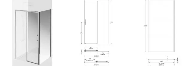 Душевой угол-ограждение «Kerama Marazzi» Vetro VE.110.SD.CR VE.100.FP.CR 110/100 прозрачный/хром без поддона универсальный