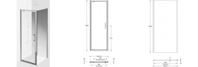 Душевой угол-ограждение «Kerama Marazzi» Vetro VE.70.PD.CR+VE.90.FP.CR 70/90 прозрачный/хром без поддона универсальный