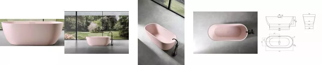 Ванна из искусственного камня «Abber» Frankfurt AM9941MP 170/75 с ножками с сифоном розовая матовая