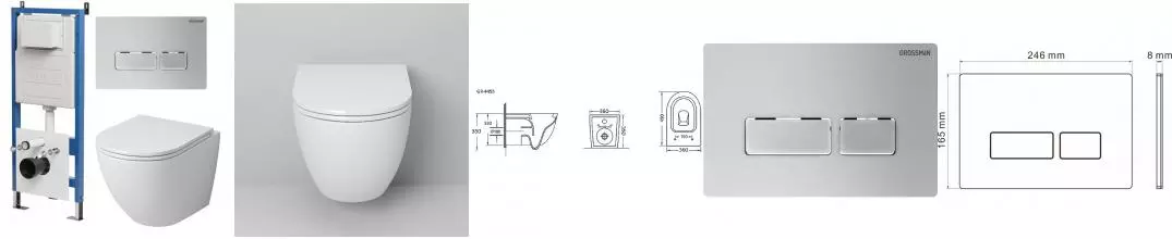 Комплект инсталляция с унитазом, крышкой и кнопкой смыва «Grossman» 97.4455S.03.110 безободковый белый