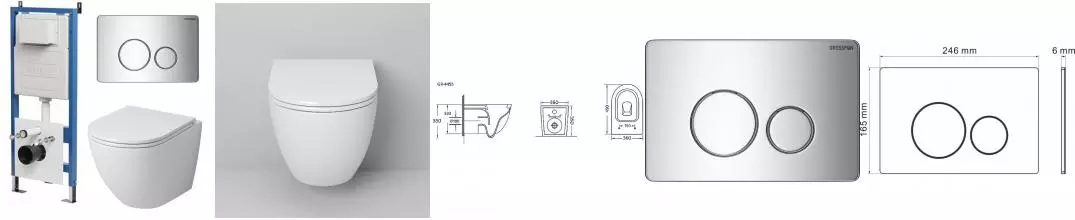 Комплект инсталляция с унитазом, крышкой и кнопкой смыва «Grossman» 97.4455S.05.10M безободковый белый