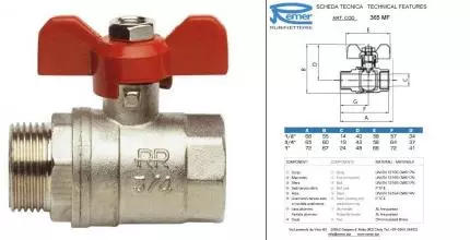 Кран шаровой магистральный  «Remer» RR365MF 1"-1" ВР-НР никель