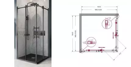 Душевой угол-ограждение «Belbagno» MARINO-A-2-100-C-NERO 100/100 прозрачный/чёрный матовый квадратный без поддона