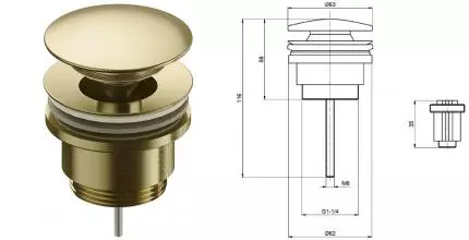 Донный клапан для раковины «AQUAme» AQM7003BG с механизмом Клик-Клак brushed gold