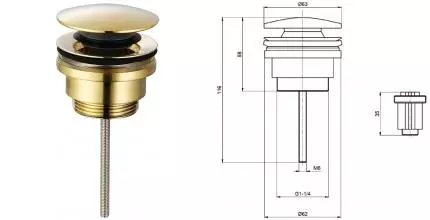 Донный клапан для раковины «AQUAme» AQM7003GG с механизмом Клик-Клак glossy gold