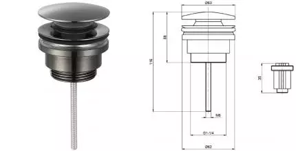 Донный клапан для раковины «AQUAme» AQM7003GM с механизмом Клик-Клак gun metal