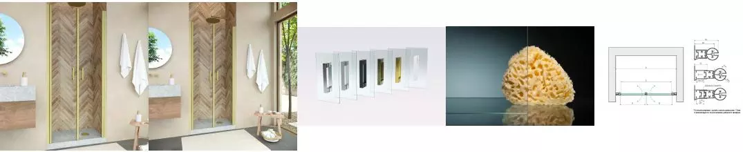 Душевая дверь «Vegas Glass» E2P Novo 100/200 прозрачная/брашированное золото универсальная