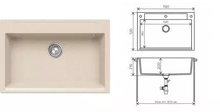 Мойка для кухни «Polygran» Argo-760 76/51 854727 искусственный камень №327 Кремовый