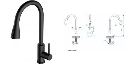 Смеситель для кухонной мойки «Alveus» Flexa Primrose PS 1148265 с выдвижным изливом чёрный матовый