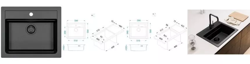 Мойка для кухни «Alveus» Atrox 30 59/50 искусственный камень Carbon- G91
