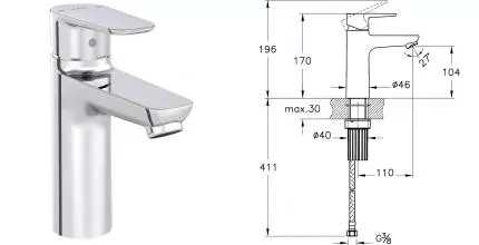 Смеситель для раковины «Vitra» Flow Soft A43009EXP хром