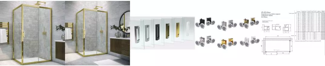 Душевой угол-ограждение «Vegas Glass» ZP+ZPV TUR NOVO h1900 100/85 прозрачный/золото без поддона универсальный