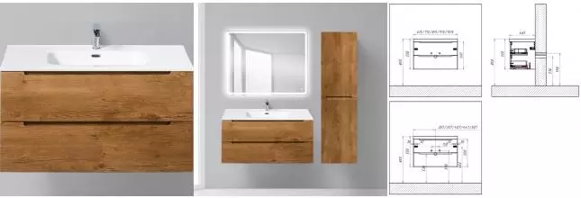 Тумба с раковиной «Belbagno» Etna 100 (BB1010/465-LV-VTR-BO) подвесная Rovere Nature