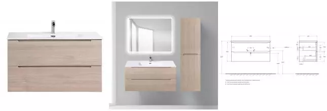 Тумба с раковиной «Belbagno» Etna 100 (BB1010/465-LV-VTR-BO) подвесная Rovere Grigio