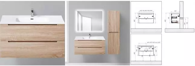 Тумба с раковиной «Belbagno» Etna 100 (BB1010/465-LV-VTR-BO) подвесная Rovere Bianco