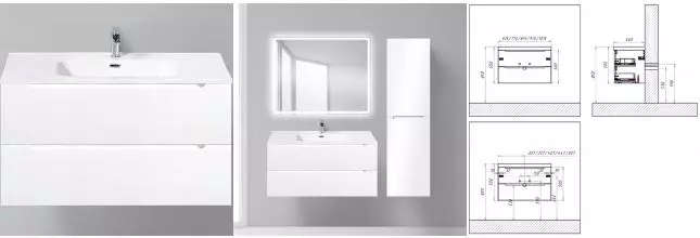 Тумба с раковиной «Belbagno» Etna 100 (BB1010/465-LV-VTR-BO) подвесная Bianco Opaco