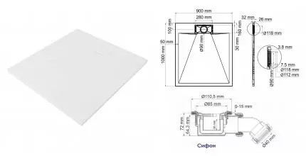 Душевой поддон «WasserKRAFT» Main 41T22 100/90 низкий стеклопластик прямоугольный белый