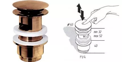 Донный клапан для раковины «Migliore» Ricambi 17964 с механизмом Клик-Клак медь