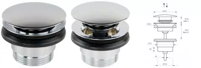 Донный клапан для раковины «Migliore» Ricambi 31771-CR универсальный с механизмом Клик-Клак хром