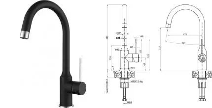 Смеситель для кухонной мойки «Rivelato» Garda 1923502  nero/cromo