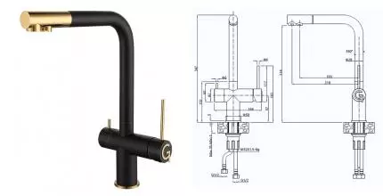 Смеситель для кухни с подключением к фильтру «Rivelato» Lugano 1523513 antracite/oro