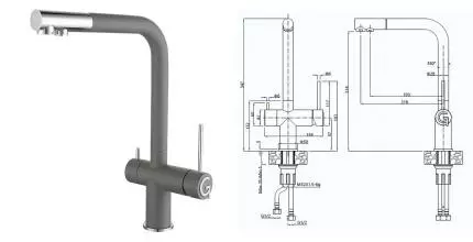 Смеситель для кухни с подключением к фильтру «Rivelato» Lugano 1523513 grigio/cromo