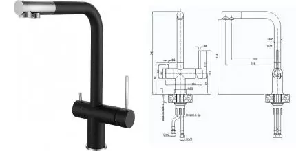 Смеситель для кухни с подключением к фильтру «Rivelato» Lugano 1523513 nero/cromo