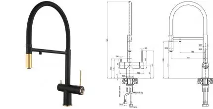 Смеситель для кухни с подключением к фильтру «Rivelato» Adria 1523517 nero/oro