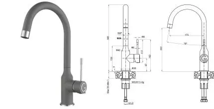 Смеситель для кухонной мойки «Rivelato» Garda 1923502 grigio/cromo