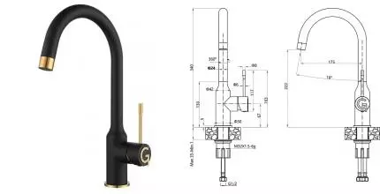 Смеситель для кухонной мойки «Rivelato» Garda 1923502 nero/oro