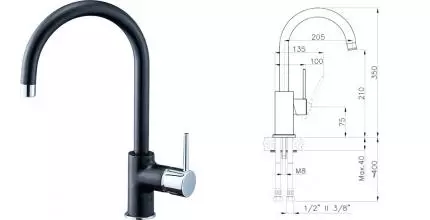 Смеситель для кухонной мойки «Rivelato» Orta 9021208 antracite/cromo