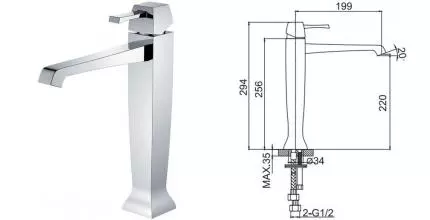 Смеситель для раковины «Caprigo» Diamante 50-023-crm с донным клапаном хром