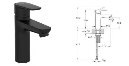 Смеситель для раковины «Vitra» Flow Soft A4300936EXP чёрный матовый