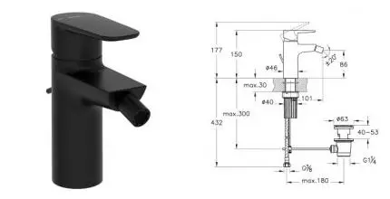 Смеситель для биде «Vitra» Flow Soft A4305436EXP с донным клапаном чёрный матовый