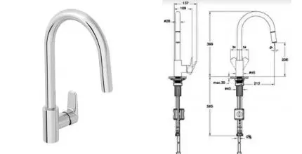 Смеситель для кухонной мойки «Vitra» Flow Soft A43445EXP с выдвижным изливом хром