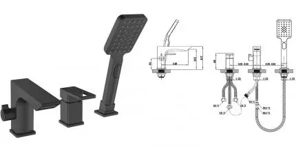 Смеситель на борт ванны «ESKO» Vela PB355B чёрный