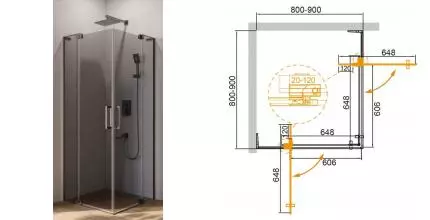 Душевой угол-ограждение «Cezares» SLIDER-A-2-80/90-GRIGIO-GM 90/90 тонированный/оружейная сталь квадратный без поддона