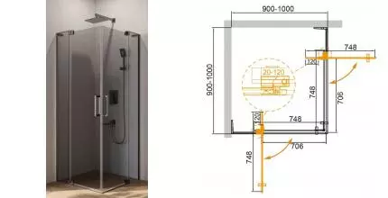 Душевой угол-ограждение «Cezares» SLIDER-A-2-90/100-GRIGIO-GM 100/100 тонированный/оружейная сталь квадратный без поддона