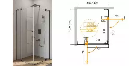 Душевой угол-ограждение «Cezares» SLIDER-AH-2-90/100-100/110-C-GM 100/110 прозрачный/оружейная сталь прямоугольный без поддона