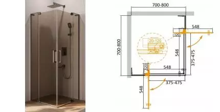 Душевой угол-ограждение «Cezares» SLIDER-A-2-70/80-BR-GM 80/80 бронза/оружейная сталь квадратный без поддона