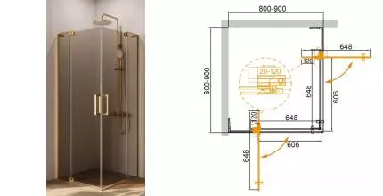 Душевой угол-ограждение «Cezares» SLIDER-A-2-80/90-BR-BORO 90/90 бронза/брашированное золото квадратный без поддона