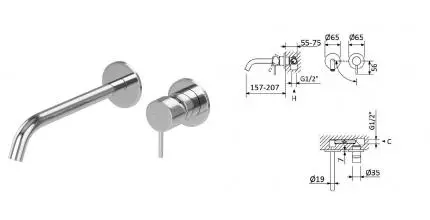 Смеситель для раковины «Cezares» LEAF-BLI2-20-L-01-W0 хром