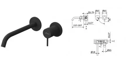 Смеситель для раковины «Cezares» LEAF-BLI2-20-L-NOP чёрный матовый