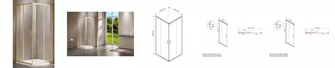 Душевой угол-ограждение «Vincea» Garda VSS-1G8011CLG 110/80 прозрачный/брашированное золото прямоугольный без поддона универсальный